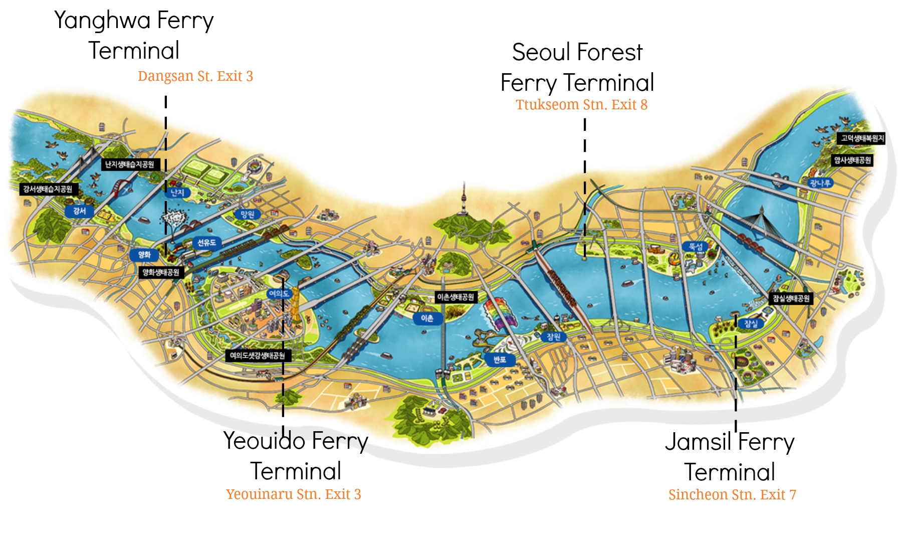 Han River Ferry Terminals English Map
